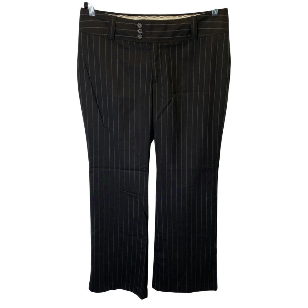 Banana Republic Jackson Fit Pants Women 14 Black Pinstripe Wool Blend Straight